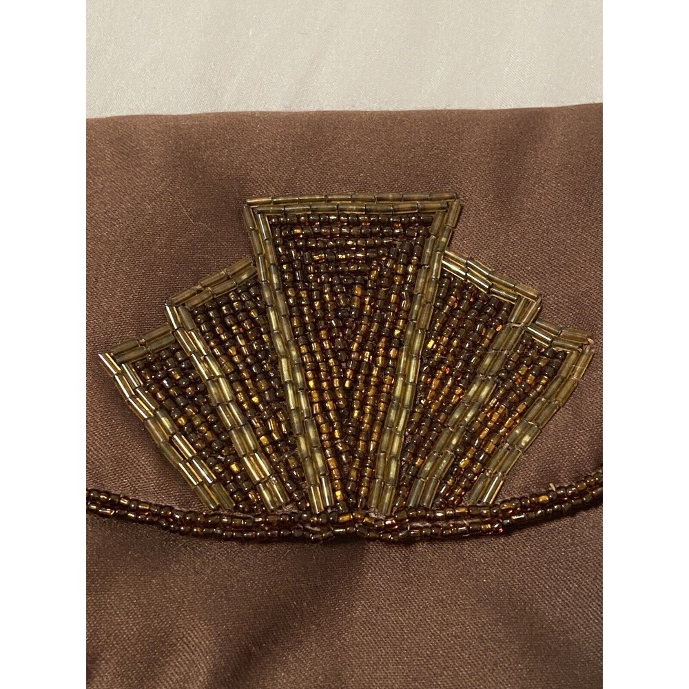 Vintage  Brown Beaded Clutch Purse Evening  Small Satin Pocket Formal Flapper